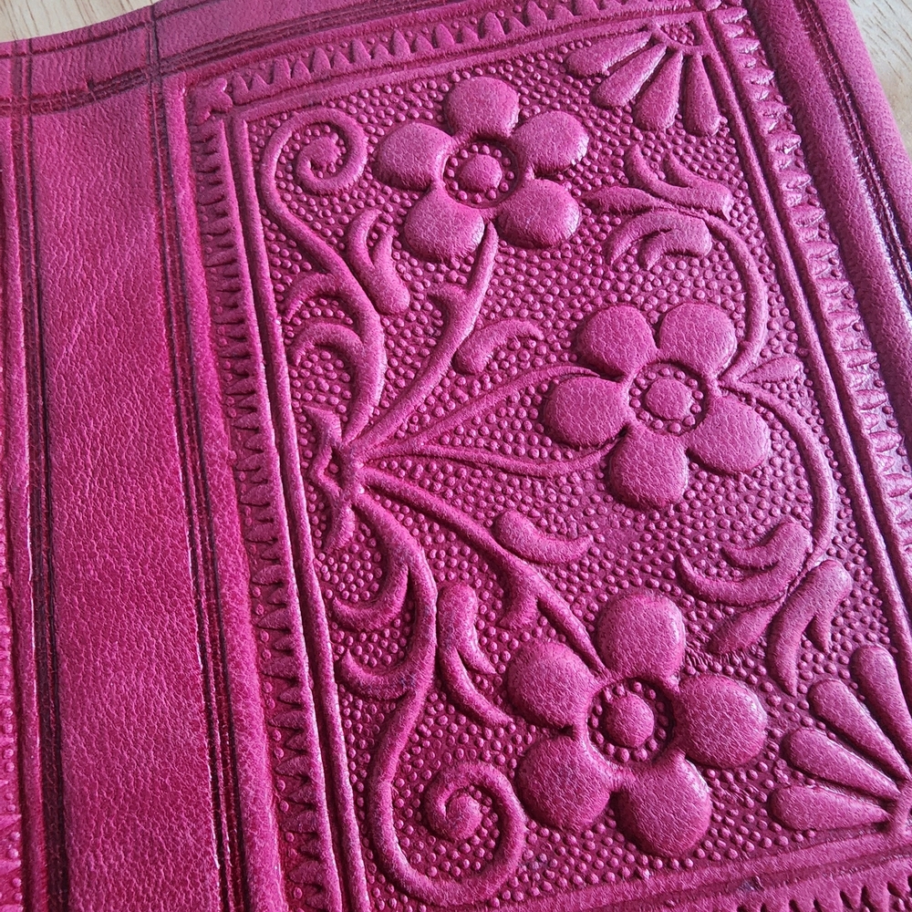 Floral Embossed Pink Leather Passport Cover